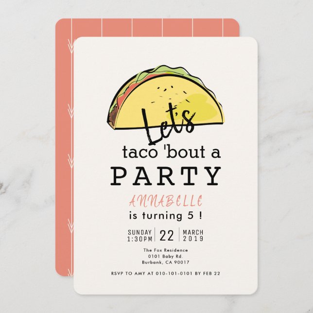 Let's Taco Bout A Party Fiesta Birthday Invitation (Front/Back)