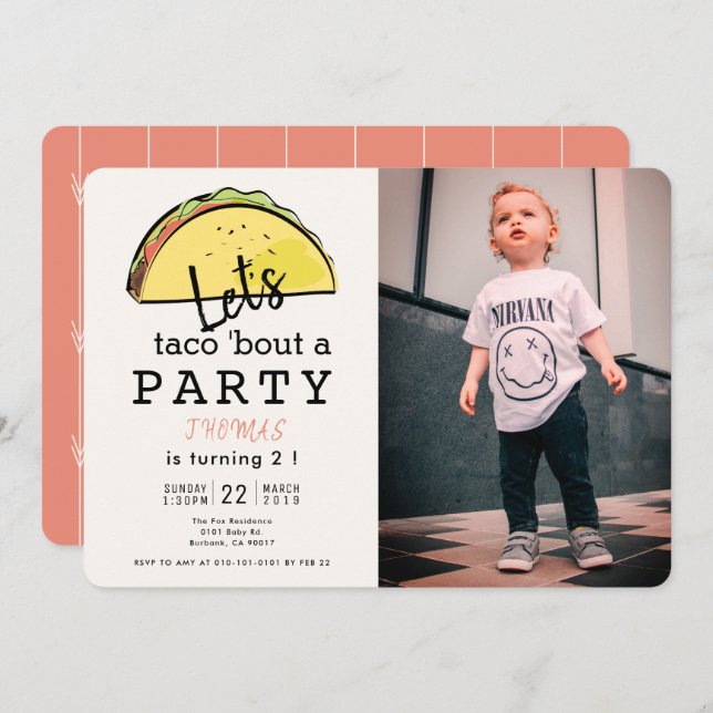 Let's Taco Bout A Party Fiesta Photo Birthday Invitation (Front/Back)