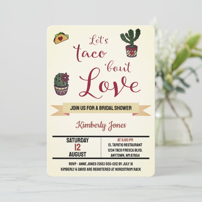 Let's Taco 'bout Love Fiesta Theme Bridal Shower Invitation (Standing Front)