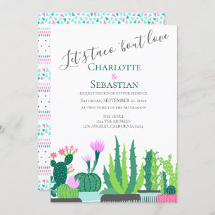 Lets taco bout love succulent cactus wedding invitation