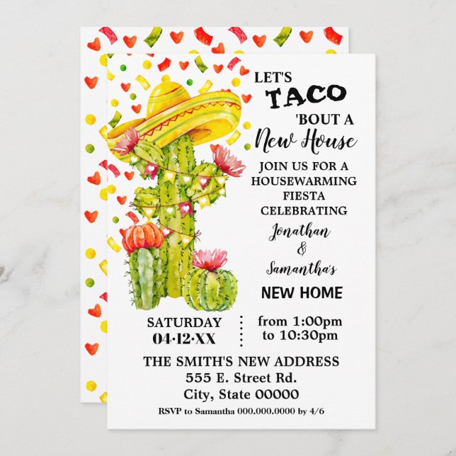 Let's Taco 'bout New House Housewarming Fiesta Invitation (Front/Back)