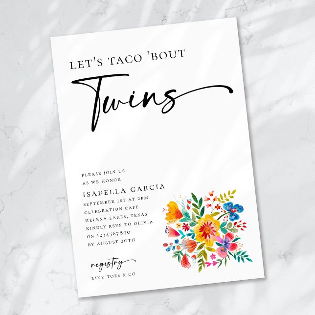 Let's Taco 'Bout Twins Floral Fiesta Baby Shower Invitation (Creator Uploaded)