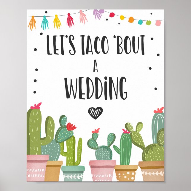 Let's Taco Bout Wedding Cactus Fiesta Table Sign (Front)