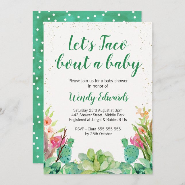 Let's Taco Fiesta Themed Baby Shower Invitation (Front/Back)
