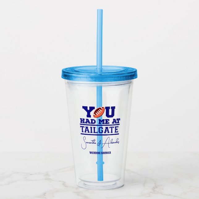 Let's Tailgate Celebrate Blue Bridal Couple Shower Acrylic Tumbler (Front)