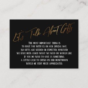 Let's Talk About Gifts Gold Handwriting Wedding Enclosure Card