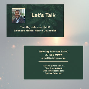 Lets Talk Dark Green Leafy Mental Health Counselor Business Card