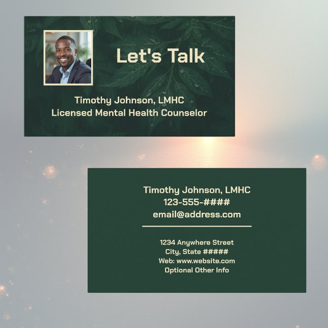 Lets Talk Dark Green Leafy Mental Health Counselor Business Card (Creator Uploaded)