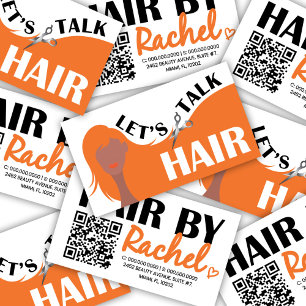 Let's Talk Hair Orange Model Hair Salon QR Code  Business Card