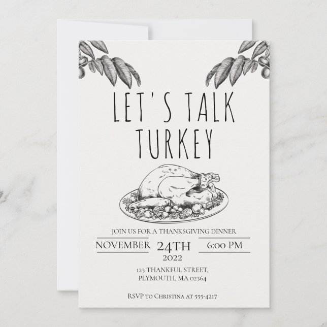 Let's Talk Turkey Thanksgiving Dinner Invitation (Front)