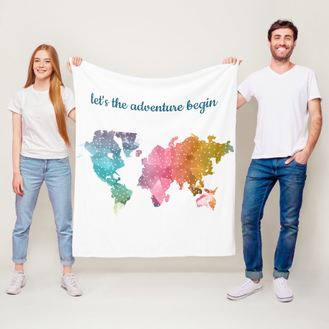 Let's The Adventure Begin Geometric World Map Fleece Blanket (In Situ)