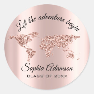 Lets The Adventure Begin Wedding Grad World Map Classic Round Sticker