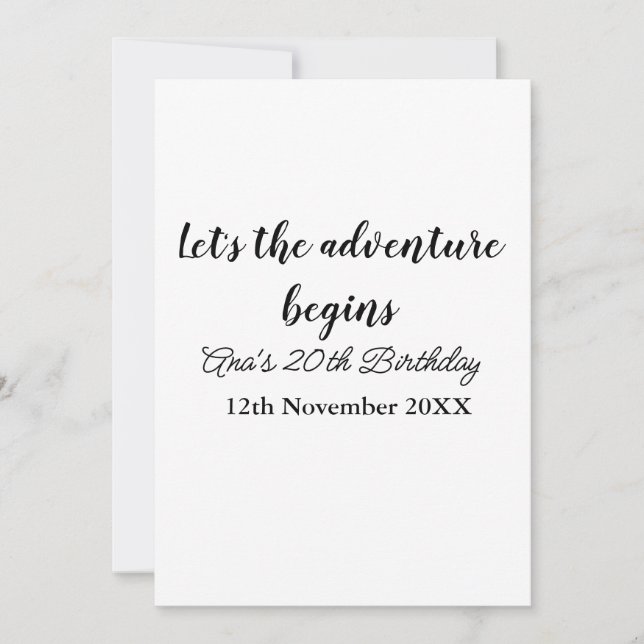 lets the adventure begins 20th birthday add name d invitation (Front)