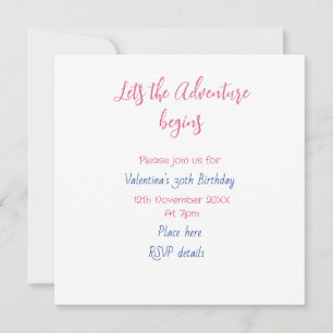 lets the adventure begins 30th birthday add name  invitation