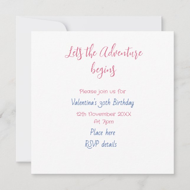 lets the adventure begins 30th birthday add name  invitation (Front)