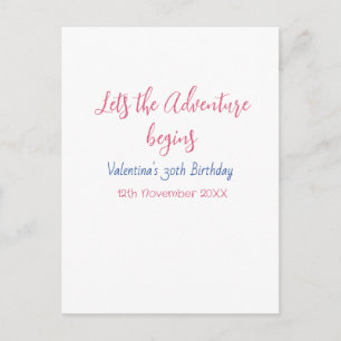 lets the adventure begins 30th birthday add name  postcard