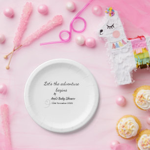 lets the adventure begins baby shower add name dat paper plate