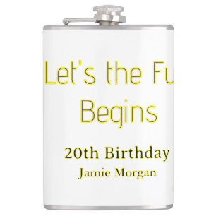 lets the fun begins 20th birthday yellow blue edit hip flask
