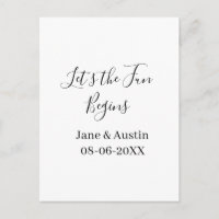 lets the fun begins wedding couple name date simpl