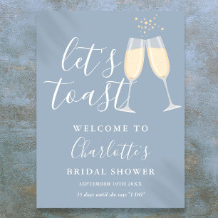 Let's Toast Bridal Shower Dusty Blue Welcome Sign