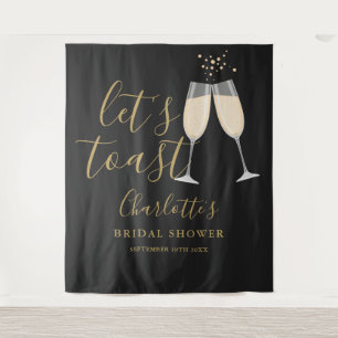 Let's Toast Bridal Shower Gold Black Backdrop Tapestry