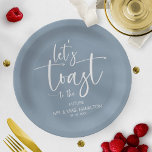 Let's Toast Chic Calligraphy Engagement Party Paper Plate<br><div class="desc">A stylish calligraphy engagement party paper plate. Easy to personalise with your details. CUSTOMIZATION: If you need design customisation,  please contact me through chat; if you need information about your order,  shipping options,  etc.,  please get in touch with Zazzle support directly.</div>