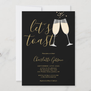 Let's Toast Script Bridal Shower Black And Gold Invitation