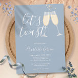 Let's Toast Script Bridal Shower Dusty Blue Invitation<br><div class="desc">An elegant bridal shower invitation featuring champagne glasses and signature script name,  this stylish invitation can be personalized with your information in chic lettering on a dusty blue background. Designed by Thisisnotme©</div>