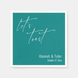 Let's Toast Simple Elegant Wedding Teal Cocktail Napkin