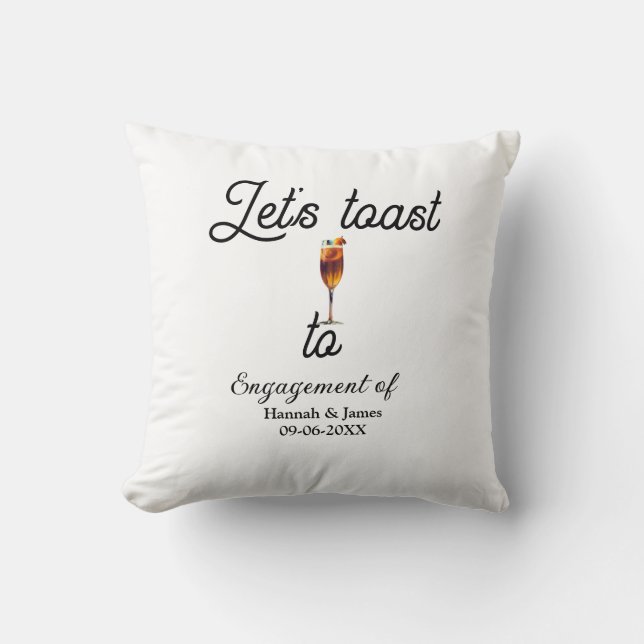 Let's toast to engagement party name date glass cushion (Front)