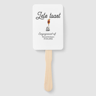 Let's toast to engagement party name date glass hand fan