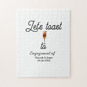 Let's toast to engagement party name date glass jigsaw puzzle