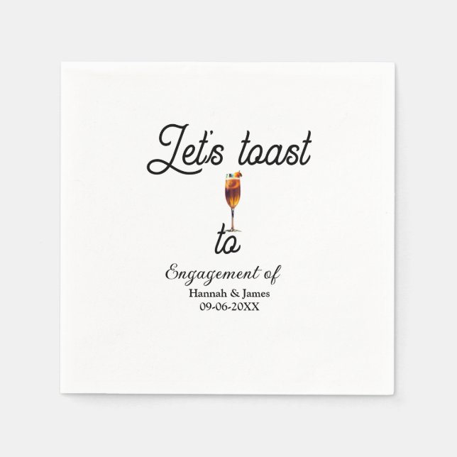 Let's toast to engagement party name date glass napkin (Front)