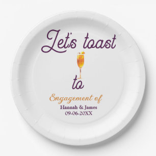 Let's toast to engagement party name date glass paper plate