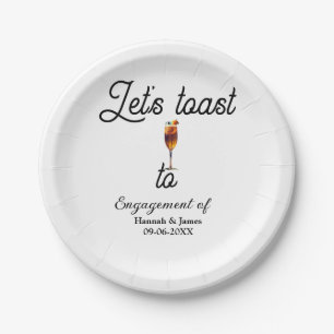 Let's toast to engagement party name date glass paper plate