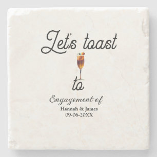 Let's toast to engagement party name date glass stone coaster