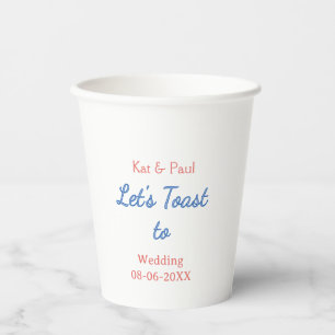 Let's toast to wedding add name date simple couple paper cups