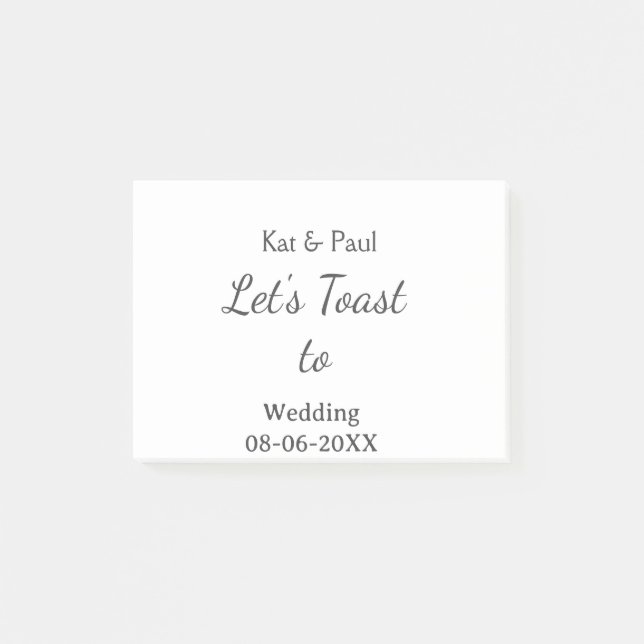 Let's toast to wedding add name date simple couple post-it notes (Front)