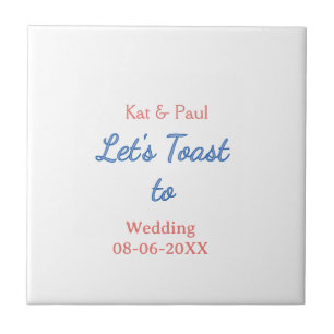 Let's toast to wedding add name date simple couple tile