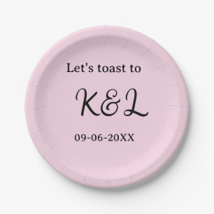Let's toast to wedding engagement name letter pink paper plate