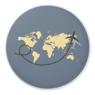 Let's travel the world illustration ceramic knob
