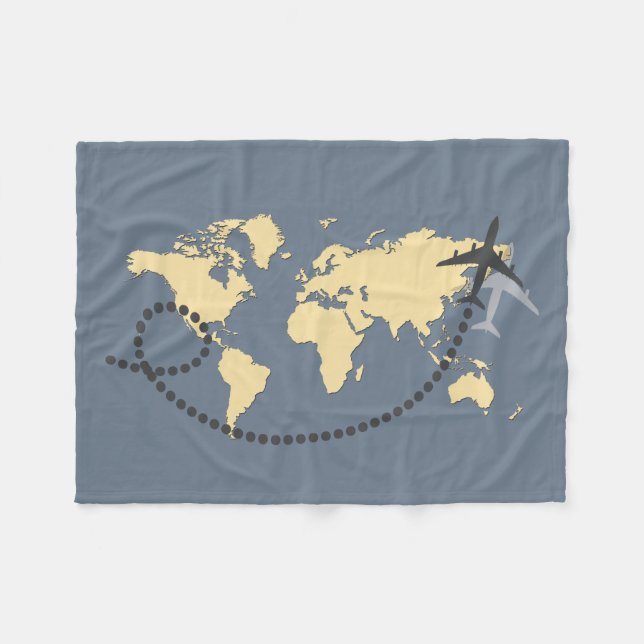 Let's travel the world illustration fleece blanket (Front (Horizontal))