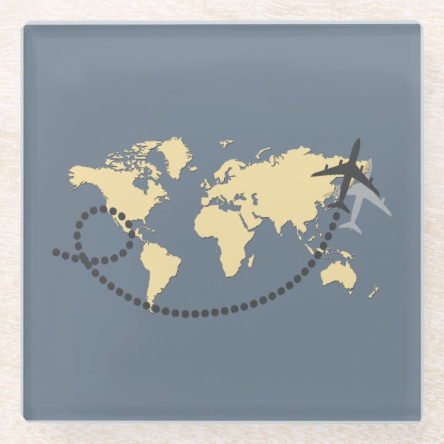 Let's travel the world illustration glass coaster (Front)