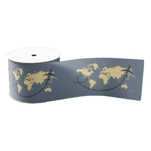 Let's travel the world illustration grosgrain ribbon