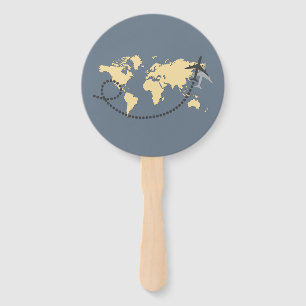 Let's travel the world illustration hand fan