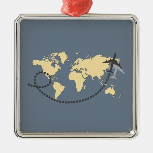 Let's travel the world illustration metal tree decoration (Front)