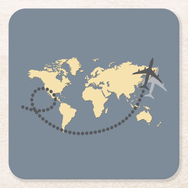 Let's travel the world illustration square paper coaster (Front)