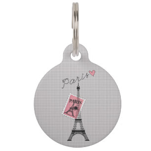 Let's Travel to Paris Eiffel Tower, Stamp, & Heart Pet Tag