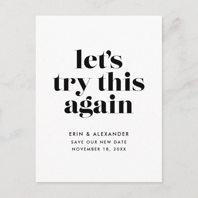 Let's Try This Again Change the Date Wedding Announcement Postcard (Front)