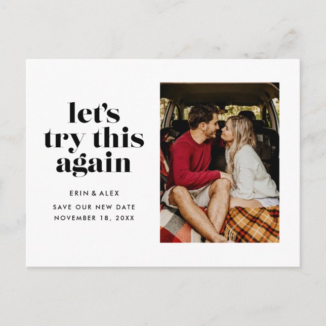 Let's Try This Again Change the Date Wedding Announcement Postcard (Front)